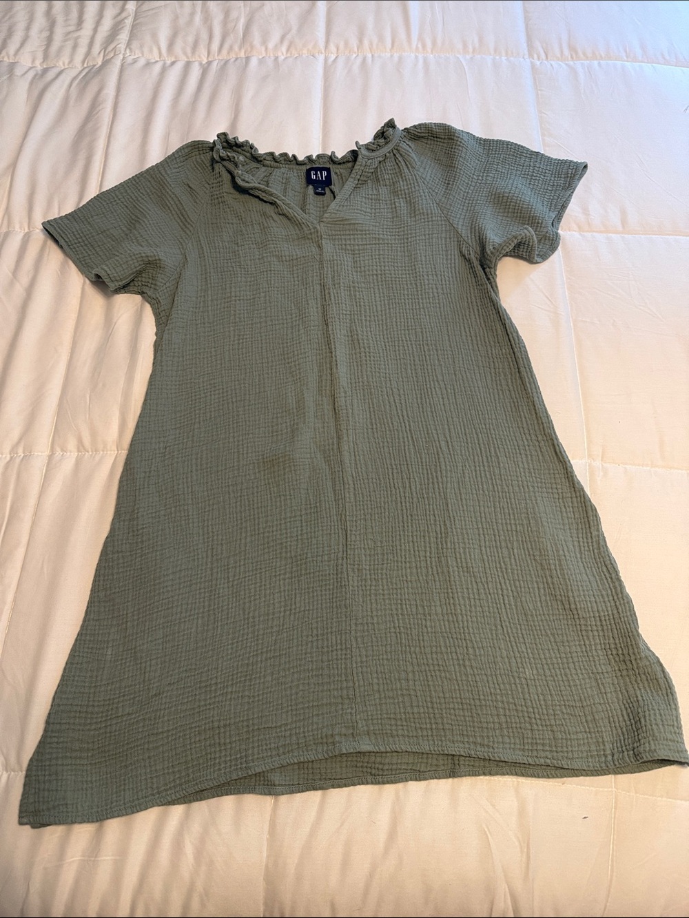 GAP Women's Light Sage Green Short Sleeve Crinkle Tunic guaze